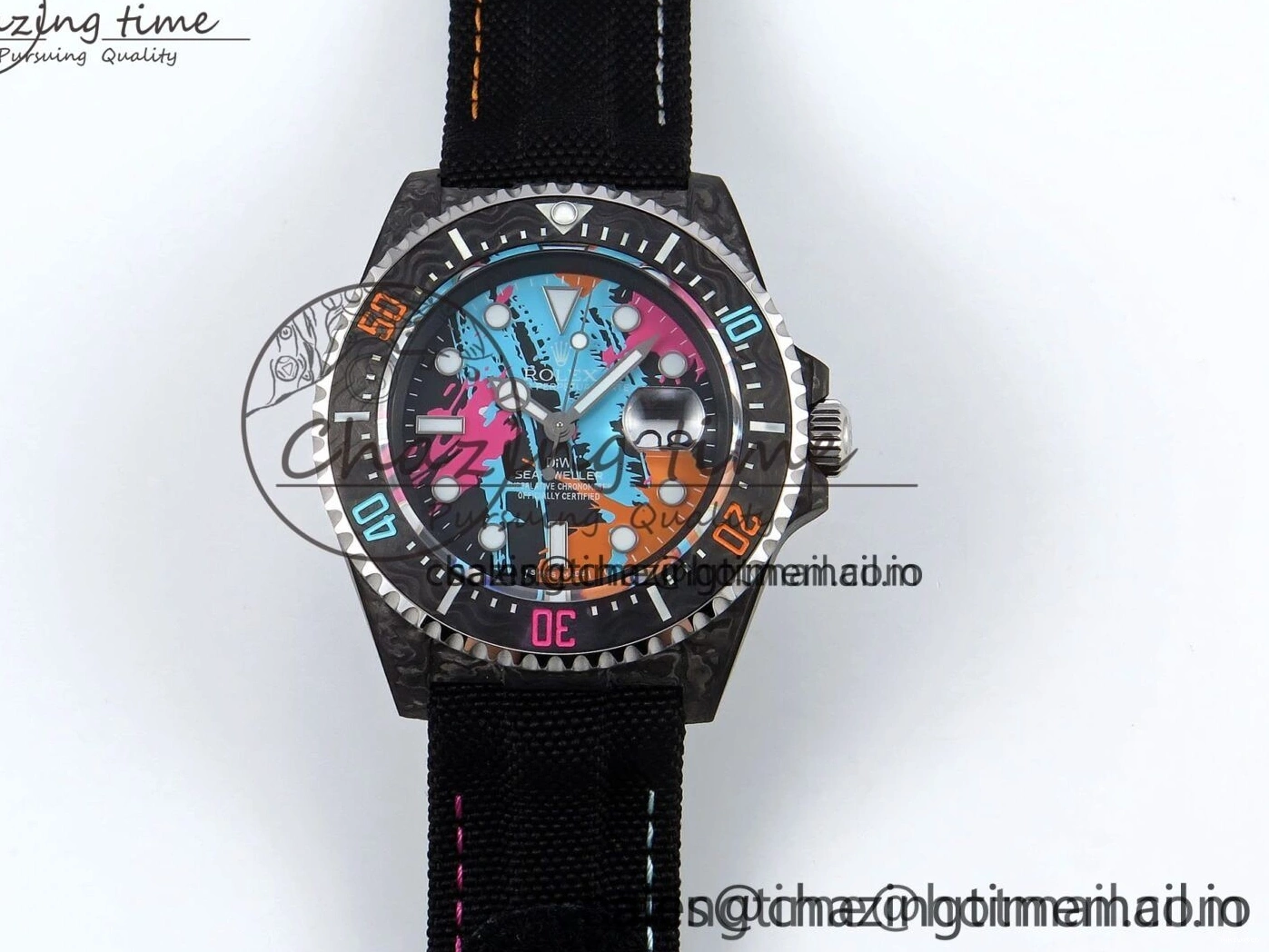 on Graffiti Nylon Best Black Carbon Strap A2824 DIWF Dweller Sea 43mm Edition Dial 0415